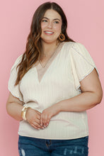 Load image into Gallery viewer, Beige Contrast Guipure Lace Petal Sleeve Plus Size Blouse
