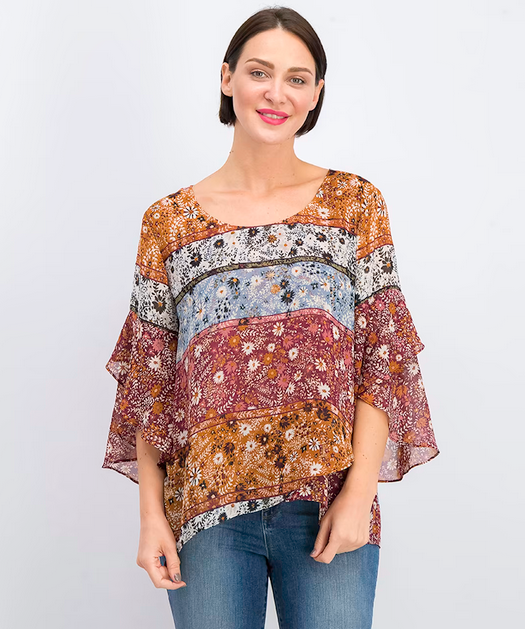Style & Co. - Mixed Print Bell Sleeve Pullover Blouse