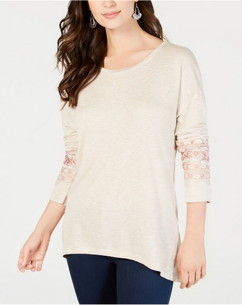 Style & Co. -Embellished & Embroidered Long Sleeve Tee