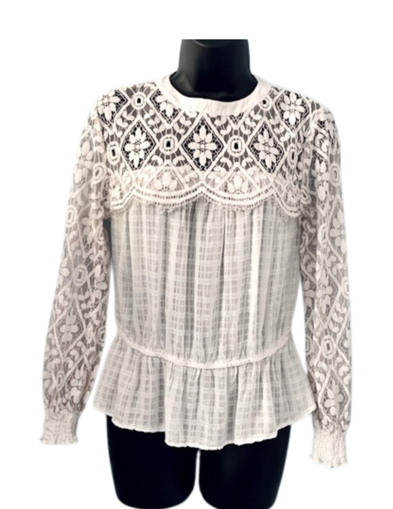 American Rag - Lace Crocheted Peasant Style Crewneck Blouse