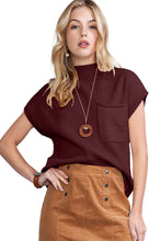 Load image into Gallery viewer, Oatmeal Patch Pocket Ribbed Knit Short Sleeve Sweater

