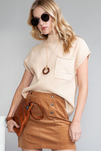 Load image into Gallery viewer, Oatmeal Patch Pocket Ribbed Knit Short Sleeve Sweater

