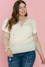 Load image into Gallery viewer, Beige Contrast Guipure Lace Petal Sleeve Plus Size Blouse
