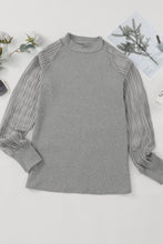 Load image into Gallery viewer, Black Basic Crew Neck Dressy Striped Mesh Long Sleeve Top
