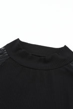 Load image into Gallery viewer, Black Basic Crew Neck Dressy Striped Mesh Long Sleeve Top

