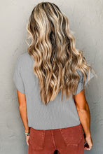 Load image into Gallery viewer, Oatmeal Patch Pocket Ribbed Knit Short Sleeve Sweater
