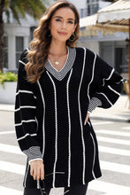 Load image into Gallery viewer, Black Contrast V Neck Loose Tunic Sweater
