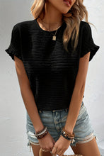 Load image into Gallery viewer, Light Pink Solid Textured Frill Cuffs Short Sleeve Blouse
