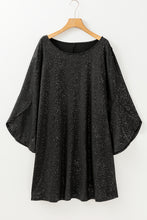 Load image into Gallery viewer, Black Bell Sleeve Shiny Plus Size Mini Dress
