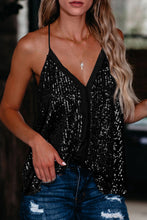 Load image into Gallery viewer, Black Sexy Contrast Spaghetti Strap Sequin Camisole
