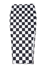 Load image into Gallery viewer, White Checkered Print Side Slit Slim Fit Midi Skirt
