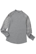 Load image into Gallery viewer, Black Basic Crew Neck Dressy Striped Mesh Long Sleeve Top
