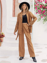 Load image into Gallery viewer, Lace Detail Collared Neck Top and Pants Set
