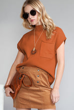 Load image into Gallery viewer, Oatmeal Patch Pocket Ribbed Knit Short Sleeve Sweater
