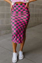 Load image into Gallery viewer, White Checkered Print Side Slit Slim Fit Midi Skirt
