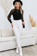 Load image into Gallery viewer, Black Basic Crew Neck Dressy Striped Mesh Long Sleeve Top
