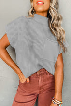 Load image into Gallery viewer, Oatmeal Patch Pocket Ribbed Knit Short Sleeve Sweater
