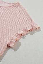 Load image into Gallery viewer, Light Pink Solid Textured Frill Cuffs Short Sleeve Blouse
