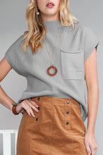 Load image into Gallery viewer, Oatmeal Patch Pocket Ribbed Knit Short Sleeve Sweater
