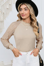 Load image into Gallery viewer, Black Basic Crew Neck Dressy Striped Mesh Long Sleeve Top
