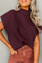 Load image into Gallery viewer, Oatmeal Patch Pocket Ribbed Knit Short Sleeve Sweater
