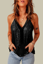 Load image into Gallery viewer, Black Sexy Contrast Spaghetti Strap Sequin Camisole
