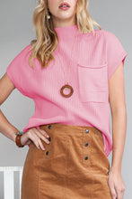 Load image into Gallery viewer, Oatmeal Patch Pocket Ribbed Knit Short Sleeve Sweater
