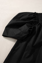 Load image into Gallery viewer, Black Ruched Puff Sleeve Loose Buttoned Up Blouse

