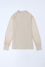 Load image into Gallery viewer, Black Basic Crew Neck Dressy Striped Mesh Long Sleeve Top
