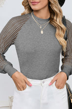 Load image into Gallery viewer, Black Basic Crew Neck Dressy Striped Mesh Long Sleeve Top
