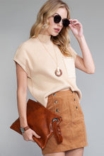 Load image into Gallery viewer, Oatmeal Patch Pocket Ribbed Knit Short Sleeve Sweater
