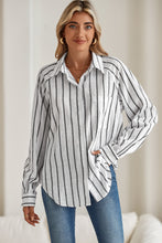 Load image into Gallery viewer, Black Stripe Chest Pocket Buttoned Oversized Shirt
