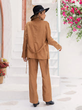 Load image into Gallery viewer, Lace Detail Collared Neck Top and Pants Set
