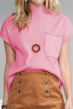 Load image into Gallery viewer, Oatmeal Patch Pocket Ribbed Knit Short Sleeve Sweater
