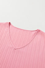Load image into Gallery viewer, Peach Blossom Solid Color Textured V Neck Short Sleeve Plus Size Blouse
