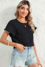 Load image into Gallery viewer, Light Pink Solid Textured Frill Cuffs Short Sleeve Blouse
