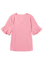 Load image into Gallery viewer, Peach Blossom Solid Color Textured V Neck Short Sleeve Plus Size Blouse
