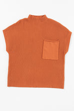 Load image into Gallery viewer, Oatmeal Patch Pocket Ribbed Knit Short Sleeve Sweater
