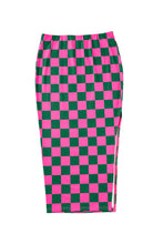 Load image into Gallery viewer, White Checkered Print Side Slit Slim Fit Midi Skirt
