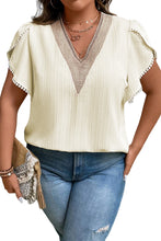 Load image into Gallery viewer, Beige Contrast Guipure Lace Petal Sleeve Plus Size Blouse
