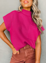 Load image into Gallery viewer, Oatmeal Patch Pocket Ribbed Knit Short Sleeve Sweater
