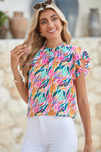 Load image into Gallery viewer, Rose Red Abstract Print Ruffled Flutter Shoulder Blouse
