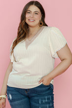 Load image into Gallery viewer, Beige Contrast Guipure Lace Petal Sleeve Plus Size Blouse
