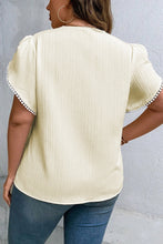 Load image into Gallery viewer, Beige Contrast Guipure Lace Petal Sleeve Plus Size Blouse
