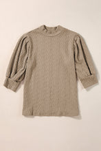 Load image into Gallery viewer, Taupe Textured Ruched Puff Sleeve Mock Neck Top

