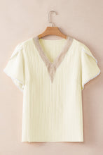 Load image into Gallery viewer, Beige Contrast Guipure Lace Petal Sleeve Plus Size Blouse
