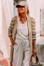 Load image into Gallery viewer, Black Stripe Side Pockets Open Front Cardigan
