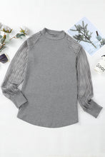 Load image into Gallery viewer, Black Basic Crew Neck Dressy Striped Mesh Long Sleeve Top
