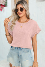 Load image into Gallery viewer, Light Pink Solid Textured Frill Cuffs Short Sleeve Blouse
