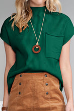 Load image into Gallery viewer, Oatmeal Patch Pocket Ribbed Knit Short Sleeve Sweater
